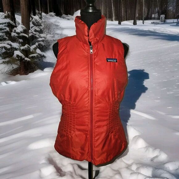 Patagonia Nano Air Puff Goose Down Reversible Women’s Vest Sz M Red - Picture 1 of 13
